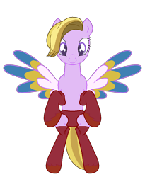 Size: 849x1036 | Tagged: safe, alternate version, artist:westrail642fan, dazzle feather, pegasus, pony, g4, g5, bipedal, clothes, colored wings, concave belly, g5 to g4, generation leap, panties, red panties, red socks, see-through, simple background, slender, socks, solo, spread wings, thin, transparent background, underwear, unshorn fetlocks, westrail642fan's cadance template, wings