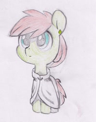 Size: 1120x1414 | Tagged: safe, artist:foxtrot3, oc, oc only, oc:mentch, earth pony, pony, blue eyes, cleric, clothes, ear piercing, earring, jewelry, piercing, robes, solo, traditional art