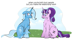 Size: 953x559 | Tagged: safe, artist:foxklt, starlight glimmer, trixie, pony, unicorn, g4, duo, equal cutie mark, female, lesbian, partial background, s5 starlight, ship:startrix, shipping, simple background, transparent background