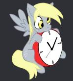 Size: 149x165 | Tagged: safe, artist:ladytechna, derpy hooves, pegasus, pony, g4, clock, gray background, picture for breezies, simple background, solo, tiny