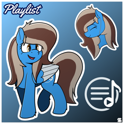 Size: 2048x2048 | Tagged: safe, artist:ponynamedmixtape, artist:sefastpone, oc, oc:playlist, pegasus, pony, colored wings, digital art, earbuds, female, high res, listening to music, mare, outline, solo, two toned wings, white outline, wings