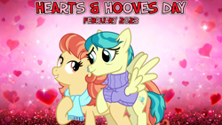 Size: 2064x1161 | Tagged: safe, artist:cheezedoodle96, artist:not-yet-a-brony, aunt holiday, auntie lofty, earth pony, pegasus, pony, g4, 2023, duo, february, female, hearts and hooves day, holiday, lesbian, lyrics in the description, mare, married couple, ship:lofty day, shipping, song in the description, song reference, valentine's day, youtube link in the description