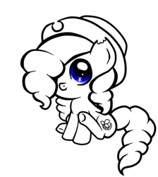 Size: 330x368 | Tagged: safe, artist:keykey116, oc, oc only, earth pony, pony, base used, earth pony oc, female, filly, foal, hair over one eye, hat, lineart, simple background, solo, white background