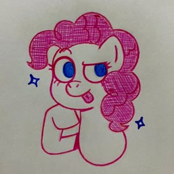 Size: 2048x2048 | Tagged: safe, artist:funfairfever, pinkie pie, earth pony, pony, g4, bust, female, high res, mare, portrait, solo, sparkles, tongue out, traditional art