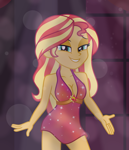 Size: 4944x5760 | Tagged: safe, artist:emeraldblast63, sunset shimmer, human, equestria girls, absurd resolution, bare shoulders, breasts, cleavage, clothes, dress, female, grin, lidded eyes, looking at you, sleeveless, smiling, smiling at you, solo