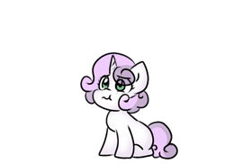 Size: 1280x932 | Tagged: safe, artist:zutcha, sweetie belle, pony, unicorn, g4, :t, blank flank, eye clipping through hair, female, filly, foal, simple background, sitting, solo, white background