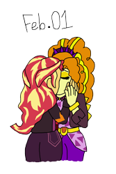 Size: 3000x4480 | Tagged: safe, artist:horroraceman93, adagio dazzle, sunset shimmer, human, equestria girls, g4, spoiler:the owl house, duo, female, femslash february, kissing, lesbian, ship:sunsagio, shipping, simple background, spoilers for another series, the owl house, transparent background, tumblr