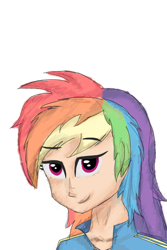 Size: 1000x1500 | Tagged: safe, artist:harleneap, rainbow dash, human, g4, bust, humanized, simple background, sketch, solo, white background