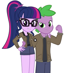 Size: 1807x2048 | Tagged: safe, artist:edy_january, artist:georgegarza01, edit, vector edit, sci-twi, spike, twilight sparkle, human, equestria girls, equestria girls series, g4, clothes, duo, duo male and female, female, girls und panzer, human spike, humanized, jacket, link in description, male, marine, marines, military, military uniform, saunders, simple background, soldier, transparent background, uniform, vector