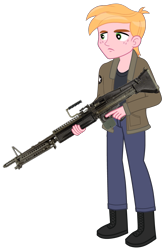 Size: 2651x4096 | Tagged: safe, artist:edy_january, big macintosh, human, equestria girls, equestria girls series, g4, boots, clothes, full body, girls und panzer, gun, holding, jacket, link in description, m60, machine gun, marine, marines, military, military uniform, saunders, shoes, simple background, soldier, solo, transparent background, uniform, weapon