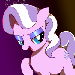 Size: 1241x1241 | Tagged: safe, artist:filly fantastique, diamond tiara, earth pony, pony, g4, female, filly, foal, gradient background, lidded eyes, looking back, mare, profile picture, raised hoof, solo