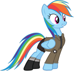 Size: 2844x2737 | Tagged: safe, artist:edy_january, edit, vector edit, rainbow dash, pegasus, pony, g4, boots, clothes, girls und panzer, high res, hoodie, jacket, link in description, marine, marines, military, military uniform, pants, saunders, shoes, simple background, soldier, solo, stockings, transparent background, uniform, vector