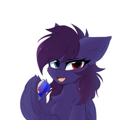 Size: 3438x3242 | Tagged: safe, artist:lunylin, oc, oc only, oc:pestyskillengton, pegasus, pony, chest fluff, energy drink, female, heterochromia, high res, mare, red bull, simple background, solo, transparent background, wing hands, wing hold, wings