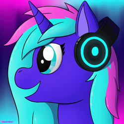 Size: 1900x1900 | Tagged: safe, artist:passionpanther, oc, oc only, oc:heartbeat, pony, unicorn, headphones, icon, neon, solo