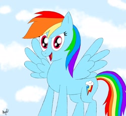 Size: 2048x1895 | Tagged: safe, artist:fanartist2020, rainbow dash, pegasus, pony, g4, backwards cutie mark, dreamworks face, open mouth, rainbow dash day, solo, spread wings, wings