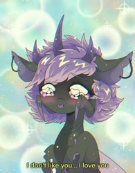 Size: 1875x2403 | Tagged: safe, artist:pierogarts, oc, oc only, oc:shade, changeling, pony, heart, heart eyes, looking at you, purple changeling, solo, wingding eyes