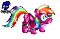 Size: 3232x2128 | Tagged: safe, alternate version, artist:damlanil, rainbow dash, latex pony, original species, pegasus, pony, g4, alternate color palette, bdsm, bondage, bound wings, close-up, clothes, collar, cuffs, encasement, female, gas mask, heart, high res, hypnogear, latex, living latex, mare, mask, mind control, restrained, rubber, rubber drone, rubber suit, shiny, shiny mane, show accurate, simple background, solo, story, story included, transformation, transparent background, vector, visor, wings
