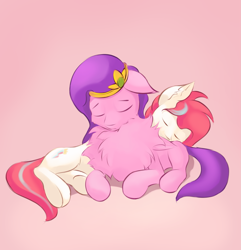 Size: 2547x2639 | Tagged: safe, artist:foxpit, pipp petals, zipp storm, pegasus, pony, g5, adorapipp, adorazipp, chest fluff, cute, duo, duo female, female, floppy ears, fluffy, gradient background, high res, impossibly large chest fluff, jewelry, mare, royal sisters (g5), siblings, sisters, sleeping, sleepy, tiara