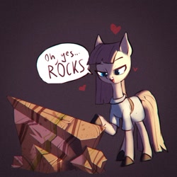 Size: 636x637 | Tagged: safe, artist:haku nichiya, maud pie, earth pony, pony, g4, dialogue, floating heart, gradient background, heart, looking at something, rock, solo, speech bubble, that pony sure does love rocks