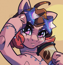 Size: 2400x2500 | Tagged: safe, artist:geatmos, oc, oc only, pony, bracelet, bust, coffee, coffee cup, cup, high res, jewelry, necklace, portrait, solo, sunglasses, sunglasses on head