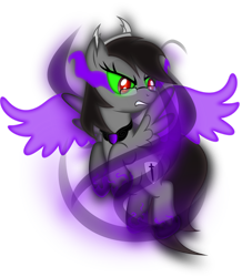 Size: 1024x1175 | Tagged: dead source, safe, artist:theshadowstone, oc, oc:shadowstone, pegasus, pony, amulet, angry, artificial wings, augmented, brown mane, brown tail, corrupted, crown, eye mist, eyebrows, female, flying, glowing, glowing eyes, green sclera, gritted teeth, jewelry, lidded eyes, magic, magic wings, mare, pegasus oc, red eyes, red eyes take warning, red pupils, regalia, shield, simple background, smoke, sombra eyes, spread wings, swirls, tail, teeth, torn ear, transparent background, wings