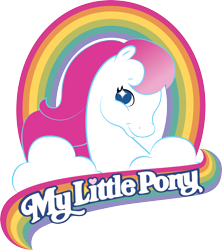 Size: 2606x2933 | Tagged: safe, earth pony, pony, g2, female, heart, high res, logo, looking at you, mare, my little pony, my little pony logo, rainbow, simple background, smiling, smiling at you, solo, text, transparent background