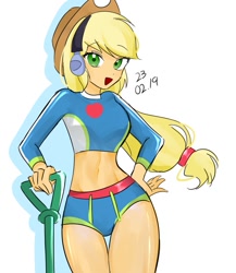 Size: 717x826 | Tagged: safe, artist:rainn__1026, applejack, human, equestria girls, g4, lost and found, my little pony equestria girls: better together, belly button, clothes, female, metal detector, midriff, simple background, solo, swimsuit, white background