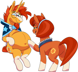 Size: 2319x2143 | Tagged: safe, anonymous artist, stellar flare, sunburst, pony, unicorn, g4, belly, belly button, big belly, butt, cloak, clothes, commission, commissioner:reversalmushroom, facial hair, female, fetish, glasses, goatee, high res, jewelry, male, male pregnancy, mare, mother, mother and child, mother and son, necklace, outie belly button, plot, pregnant, scarf, simple background, smiling, sunburst's cloak, transparent background