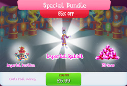 Size: 1264x859 | Tagged: safe, gameloft, rabbit, anthro, g4, my little pony: magic princess, animal, bonsai, bundle, clothes, costs real money, english, facial hair, gem, hat, mobile game, moustache, numbers, sale, solo, text, unnamed character, unnamed rabbit, water