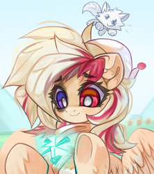 Size: 3643x4096 | Tagged: safe, artist:jfrxd, oc, oc only, oc:kyra, cat, pegasus, pony, eye clipping through hair, eyebrows, eyebrows visible through hair, female, heterochromia, high res, mare, pegasus oc, smiling, solo, wings