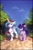 Size: 1323x1996 | Tagged: safe, artist:ramiras, princess celestia, twilight sparkle, alicorn, pony, unicorn, fanfic:celestia xvii, g4, alternate universe, apple, basket, blue sky, chest fluff, cloud, cute, cutelestia, dirt road, duo, duo female, eating, fanfic art, female, fence, food, glasses, mare, meganekko, scratches, size comparison, sky, tree, twiabetes, unicorn twilight