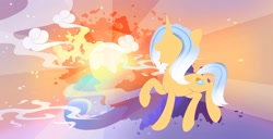 Size: 2130x1091 | Tagged: safe, artist:行豹cheetahspeed, derpibooru exclusive, oc, oc:aurore soleilevant, pony, unicorn, cloud, light, smiling, solo, sun