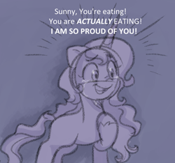 Size: 742x695 | Tagged: safe, anonymous artist, izzy moonbow, pony, unicorn, series:anorexic sunny, g5, anorexia, female, happy, implied sunny starscout, proud, solo, tears of joy