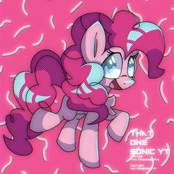 Size: 1280x1280 | Tagged: safe, artist:greyofurnama, pinkie pie, earth pony, pony, g4, female, mare, pink background, simple background, solo