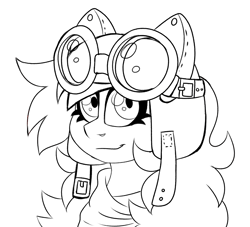 Size: 4979x4524 | Tagged: safe, artist:crazysketch101, oc, oc:arc strike, pony, aviator goggles, aviator hat, black and white, clothes, commission, commissions open, goggles, grayscale, hat, lineart, monochrome, scarf, sketch, solo