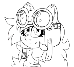 Size: 4979x4524 | Tagged: safe, artist:crazysketch101, oc, oc:arc strike, pony, aviator goggles, aviator hat, black and white, clothes, commission, commission open, goggles, grayscale, hat, lineart, monochrome, scarf, sketch, solo