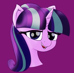 Size: 1346x1337 | Tagged: safe, artist:starfall119, starlight glimmer, pony, unicorn, g4, bust, looking at you, open mouth, open smile, s5 starlight, smiling, solo