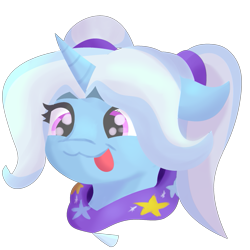 Size: 675x675 | Tagged: safe, artist:papacruda09, gameloft, trixie, pony, unicorn, g4, my little pony: magic princess, :3, :p, alternate hairstyle, babysitter trixie, bust, clothes, female, gameloft interpretation, happy, hoodie, mare, pigtails, simple background, solo, tongue out, transparent background