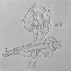 Size: 3368x3324 | Tagged: safe, artist:rony, oc, oc only, oc:coldfroth, earth pony, monster pony, pony, ak105, cyrillic, gun, high res, russian, solo, traditional art, weapon