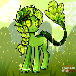 Size: 2300x2300 | Tagged: safe, artist:loverashley, oc, oc only, original species, plant pony, braid, broken horn, female, high res, hoof polish, horn, mare, outdoors, plant, smiling, solo