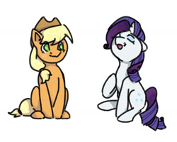 Size: 1280x1023 | Tagged: safe, artist:bednyistudent, applejack, rarity, earth pony, pony, unicorn, g4, duo, female, simple background, white background