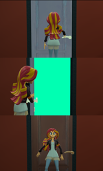 Size: 1920x3200 | Tagged: safe, artist:kamimation, sunset shimmer, human, equestria girls, g4, 3d, clothes, comic, digital art, door, dress, female, jacket, leather, leather jacket, meme, meme template, minimalist, solo, source filmmaker, worried