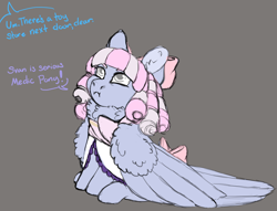 Size: 4842x3700 | Tagged: safe, artist:shadypixels, oc, oc only, oc:swan song, pegasus, pony, chest fluff, fallout equestria oc, female, filly, fluffy, foal, gray background, large wings, pegasus oc, simple background, solo, wings