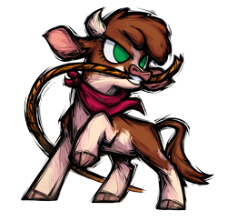 Size: 1884x1828 | Tagged: safe, artist:alts-art, arizona (tfh), cow, them's fightin' herds, bandana, cloven hooves, community related, female, lasso, mouth hold, no pupils, rope, simple background, solo, transparent background