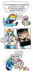 Size: 2004x4328 | Tagged: safe, artist:punkittdev, fluttershy, rainbow dash, pegasus, pony, g4, 3ds, comic, duo, family guy, female, hey beter, hey 🅱️eter, horsecomix, male, meme, phone, simple background, white background