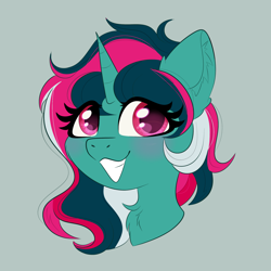 Size: 2048x2048 | Tagged: safe, artist:plushtrapez, fizzy, pony, unicorn, g1, g4, bust, g1 to g4, generation leap, gray background, high res, simple background, smiling, solo