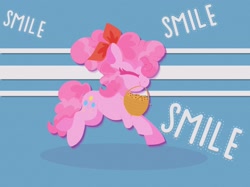Size: 2048x1535 | Tagged: safe, artist:plushtrapez, pinkie pie, earth pony, pony, g4, basket, bow, cookie, eyes closed, food, hair bow, lineless, mouth hold, smile smile smile, smiling, solo