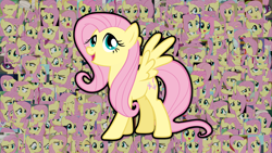Size: 3840x2160 | Tagged: safe, fluttershy, saddle rager, pegasus, pony, g4, cute, female, frown, grin, gritted teeth, high res, mare, multeity, open mouth, open smile, power ponies, shyabetes, smiling, so much flutter, teeth, wallpaper