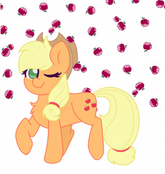 Size: 2251x2370 | Tagged: safe, artist:cinematic-fawn, applejack, earth pony, pony, g4, apple, food, high res, one eye closed, simple background, solo, white background, wink