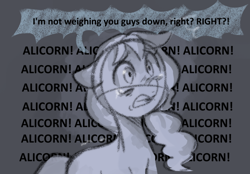 Size: 1030x715 | Tagged: safe, anonymous artist, part of a set, sunny starscout, earth pony, pony, series:anorexic sunny, g5, chanting, crying, dream, female, gritted teeth, insecure, mare, nightmare, part of a series, scared, solo, speech bubble, talking, teeth
